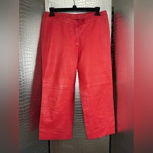 BCBG Vintage Hot Pink Fuchsia Red Capri Leather Pants